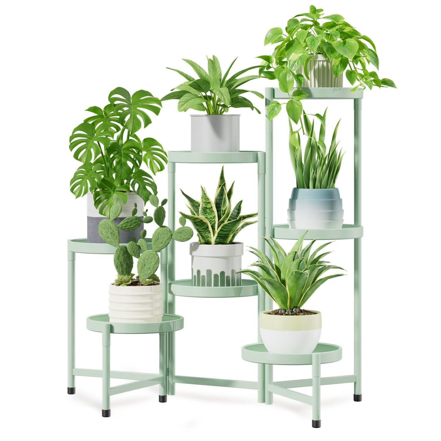 iDavosic.ly 7 Tier Large Plant Stand Indoor Outdoor, 10 In Wide Tray, Green