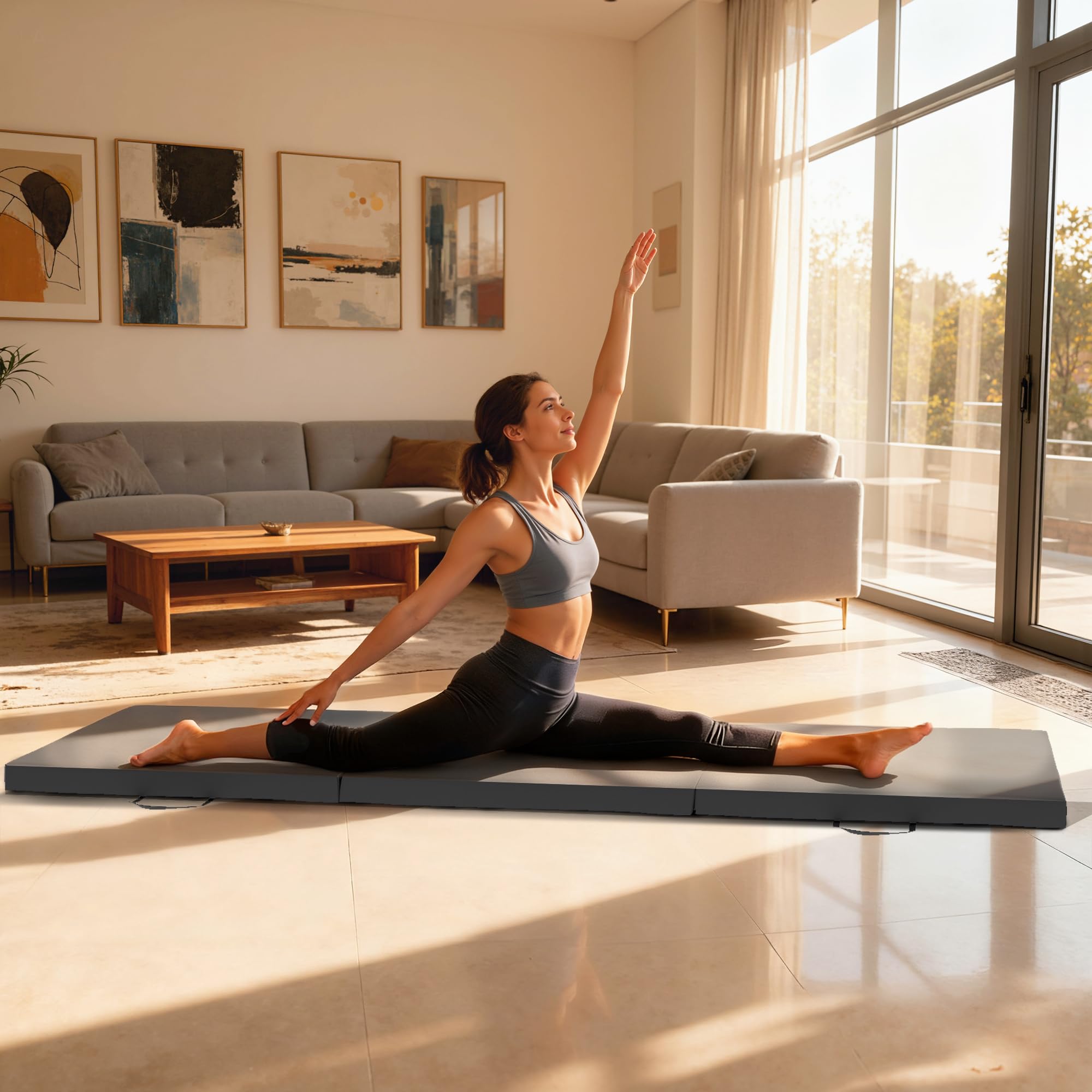 HOMCOM Tapis de gymnastique pliable, tapis gymnastique épais, 180 x 60 x 5 cm, avec poignée, tapis de sol pour yoga, sport, fitness, pilates, revêtement synthétique