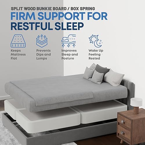 Miniatura 8 de Nutan, Somier dividido resistente de 8 pulgadas para soporte de colchón, duradero y totalmente montado, base de madera natural para King (plegable)