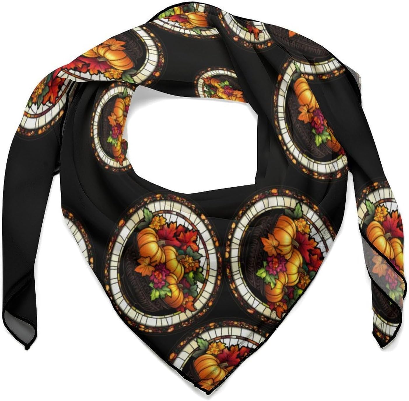 Halloween Pumpkin Autumn Leaves Bandana Fashion Head Scarf Square Silk Scarf Print Neck Hair Scarfs for Women Men Gifts