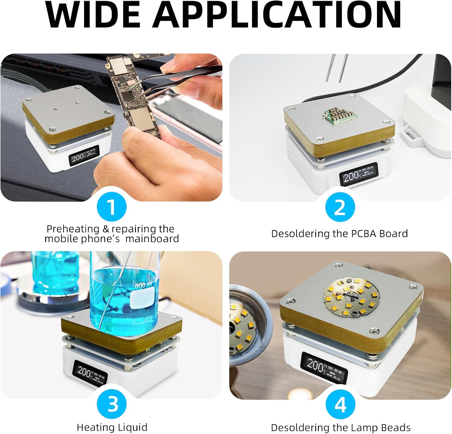 SEQURE Electric Soldering Hot Plate, 25V 95W OLED Mini Preheat Soldering Station, Timed Heating Rework Heater Lab 55MM x 55MM Plate (Only T55 Controller)