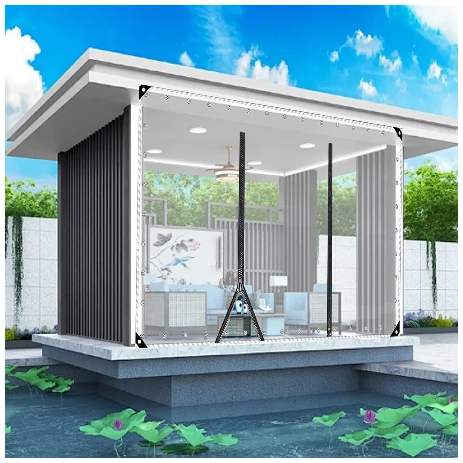 Juccjuxin One Color Clear Tarp Patio Enclosure Waterproof Pvc Curtains, Transparent Tarp, Outdoor Tarps Curtains Zipper Door, Gazebos With Zip Transparent For Porch, Deck, Balcony, Pergola(H2.5xw6m/H8.2xw19.6ft)