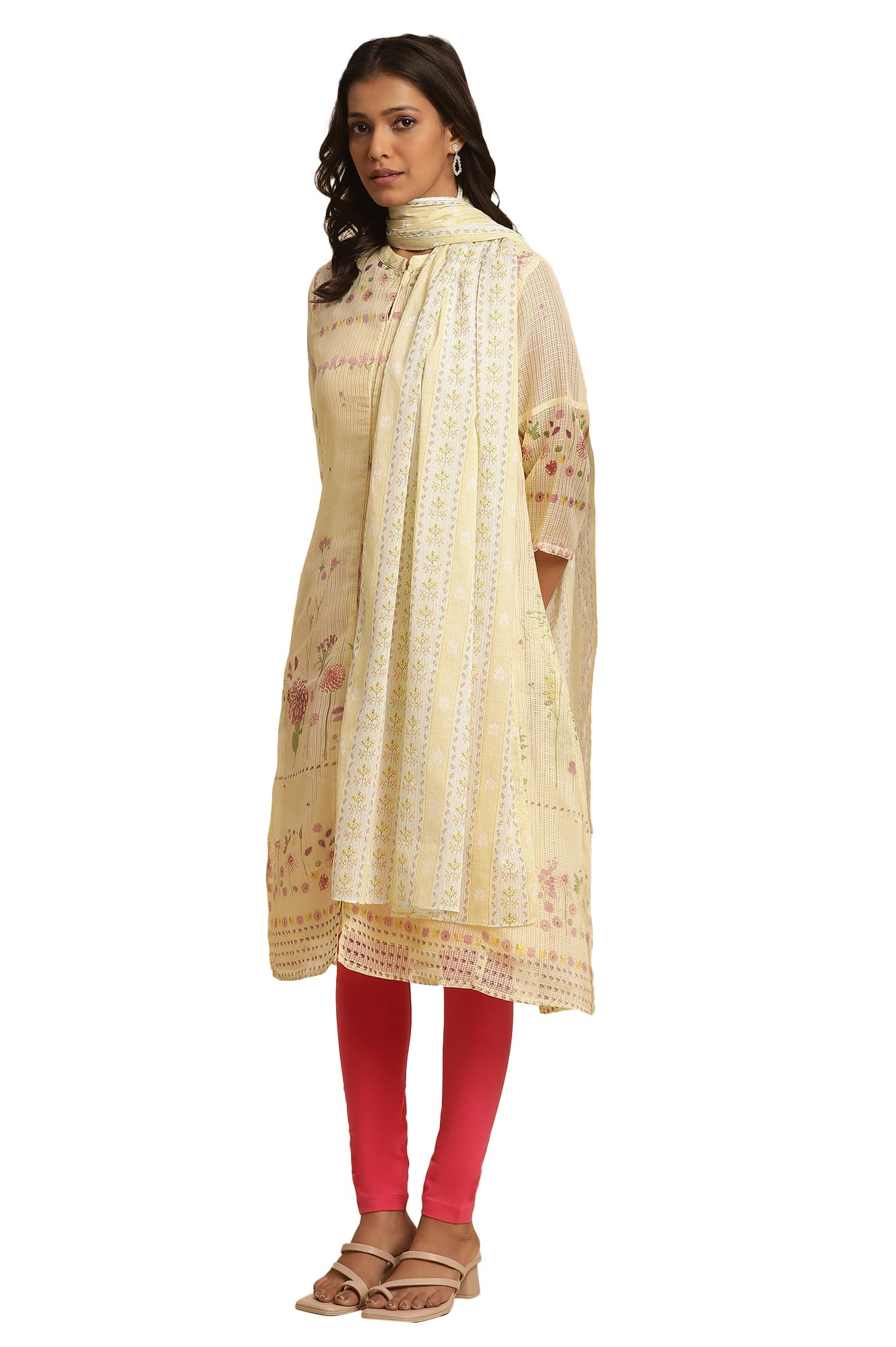 W Women Yellow Floral Print Cotton Dupatta-image-39