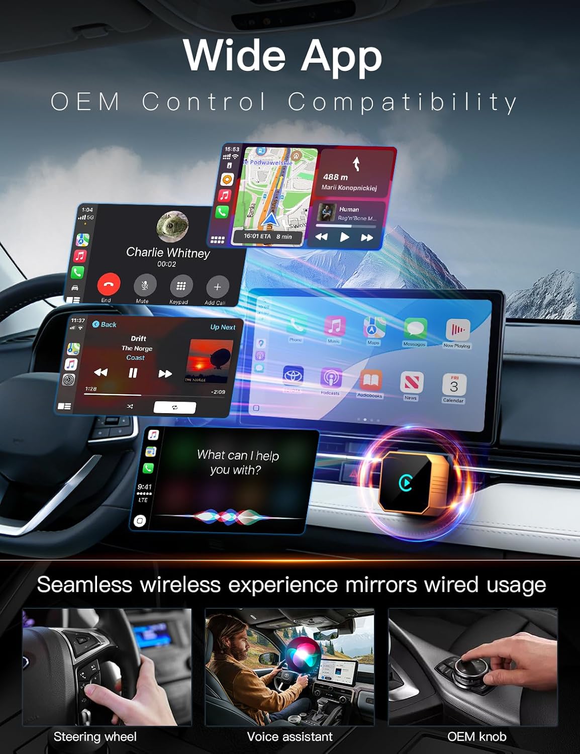 2026 Wireless CarPlay Adapter, 2in1 Mini CarPlay Wired to Wireless with Fast Stable Connection, Plug and Play, Zero Delay Car Play for iPhone iOS 10+, Android 11+Marine Autopilots - Image 2