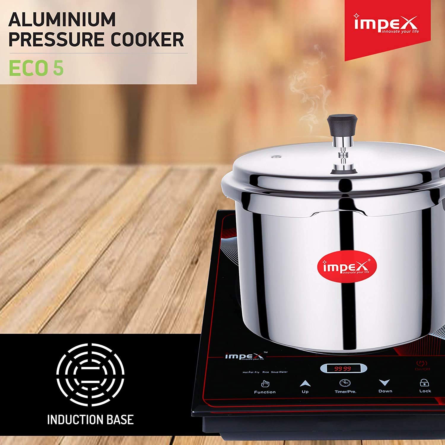 Impexeco Litre Induction Base Aluminium Pressure Cooker With