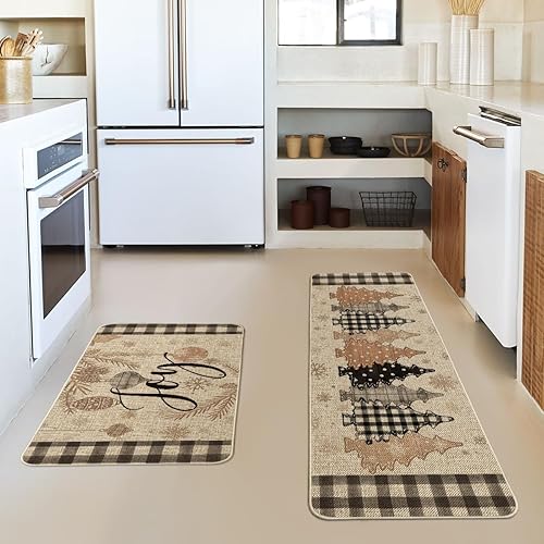 Miniatura 2 de Artoid Mode Juego de 2 tapetes de cocina de Navidad con diseño de copos de nieve, decoración de invierno, alfombras de cocina de bajo perfil para