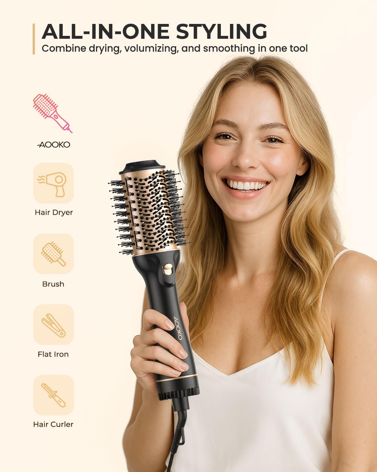 Dual Voltage Hair Dryer Brush, Travel Blow Dryer Brush for European, 120-240V Fast Drying Hot Air Brush with European Plug - Image 3