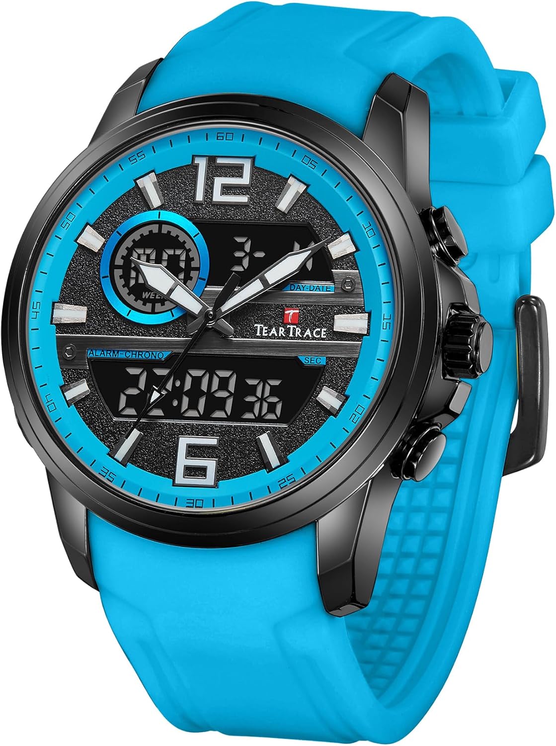 Men's Watch Analog-Digital Chronograph Waterproof Sport Watch Calendar Date Luminous Alarm Casual Work Hiking Running Wrist Watch with Second Hand and Silicone Strap