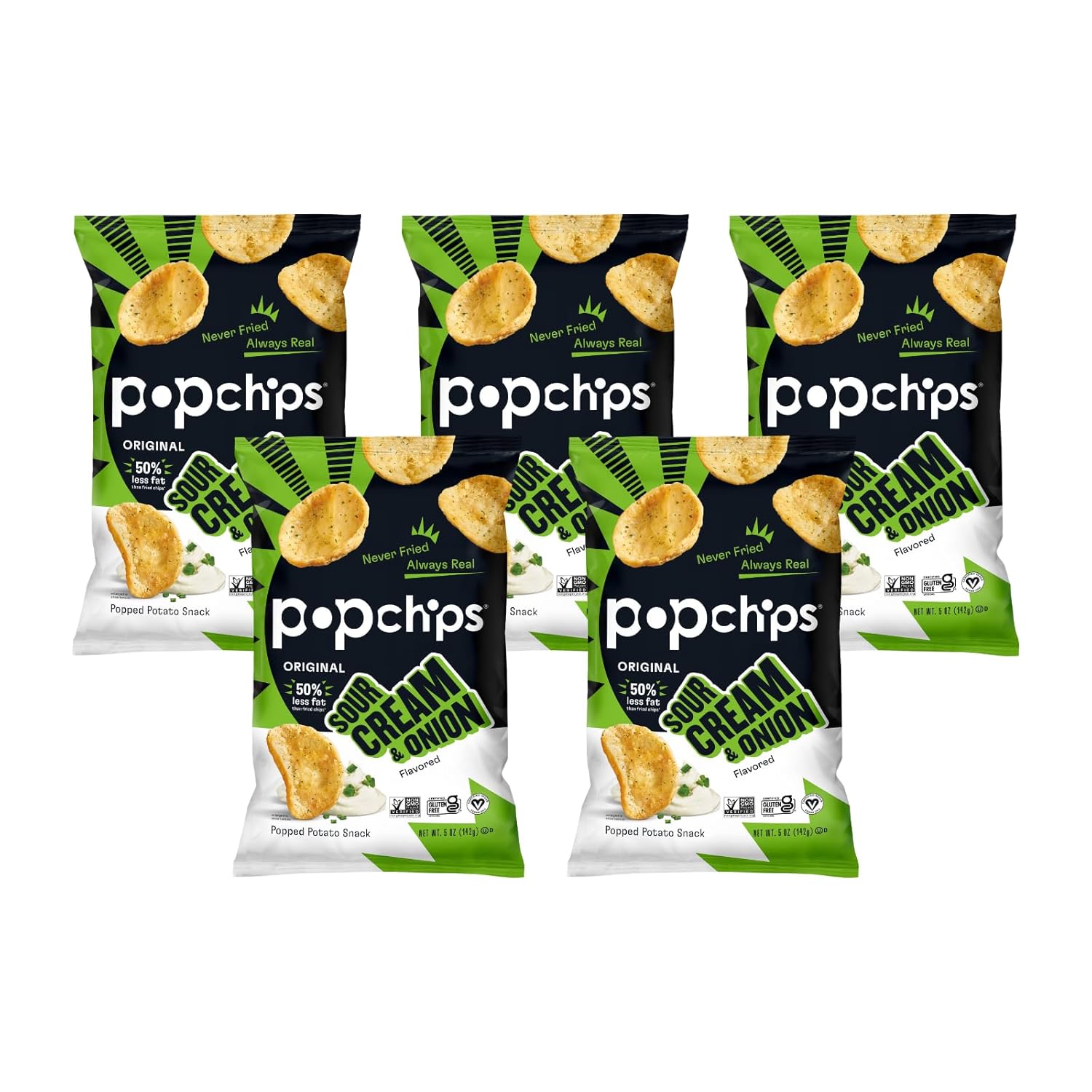 Popchips Potato Chips Sour Cream & Onion Potato Chips 5 oz Bags (Pack of 5)