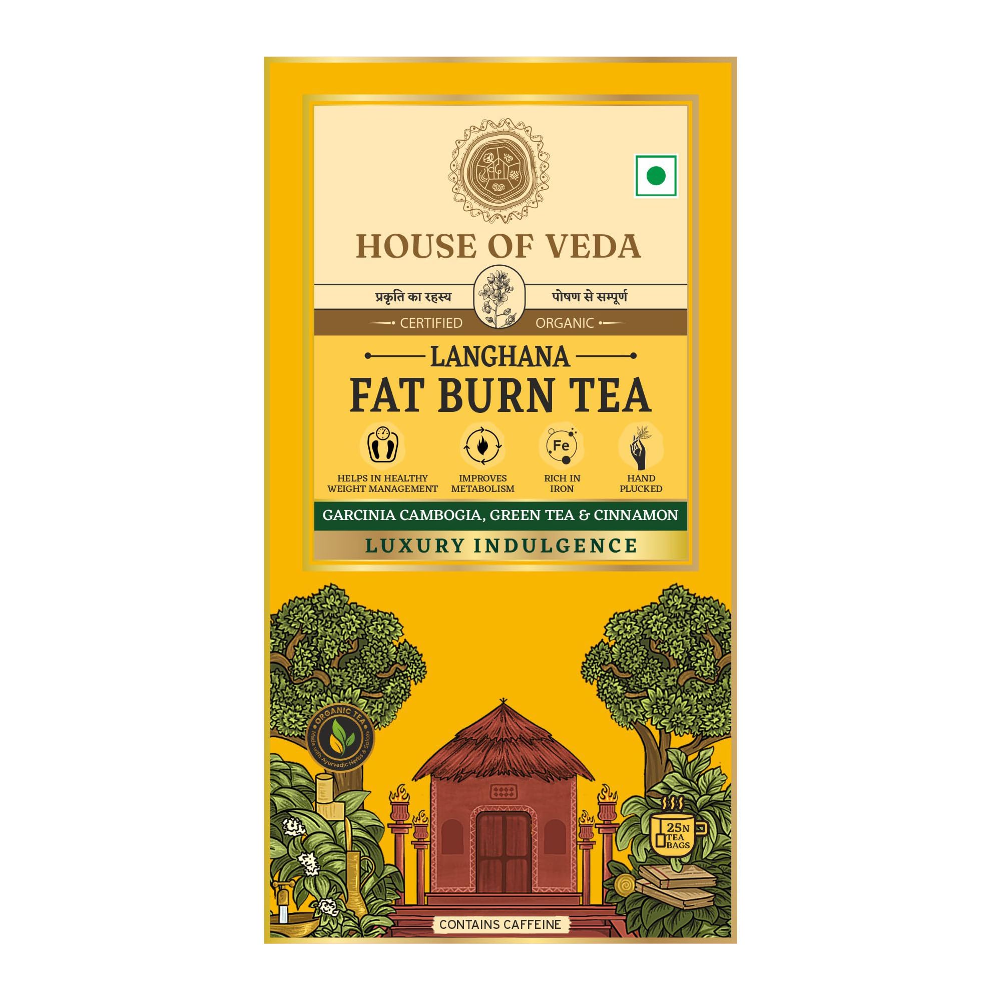 Organic Garcinia Cambogia for Weight Management– Langhana Fat Burn Tea with Cinnamon | 25 Tea Bags | Metabolism Booster | Weight Management Product for Men & Women | House of Veda