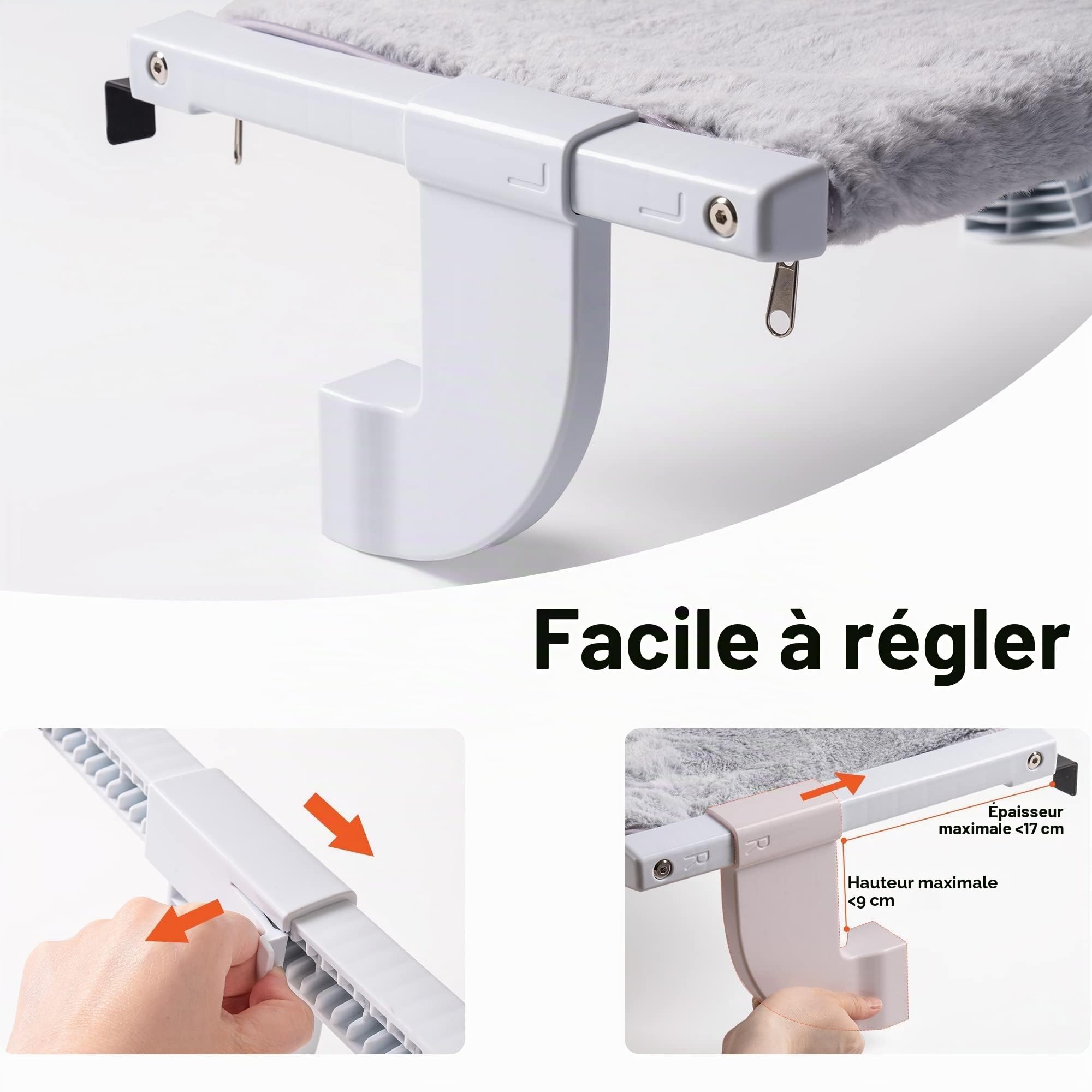 MEWOOFUN Hamac chauffant pour chat - Lit pour chat - Hamac réglable avec coussin double face - Lit stable jusqu'à 18 kg - Gris