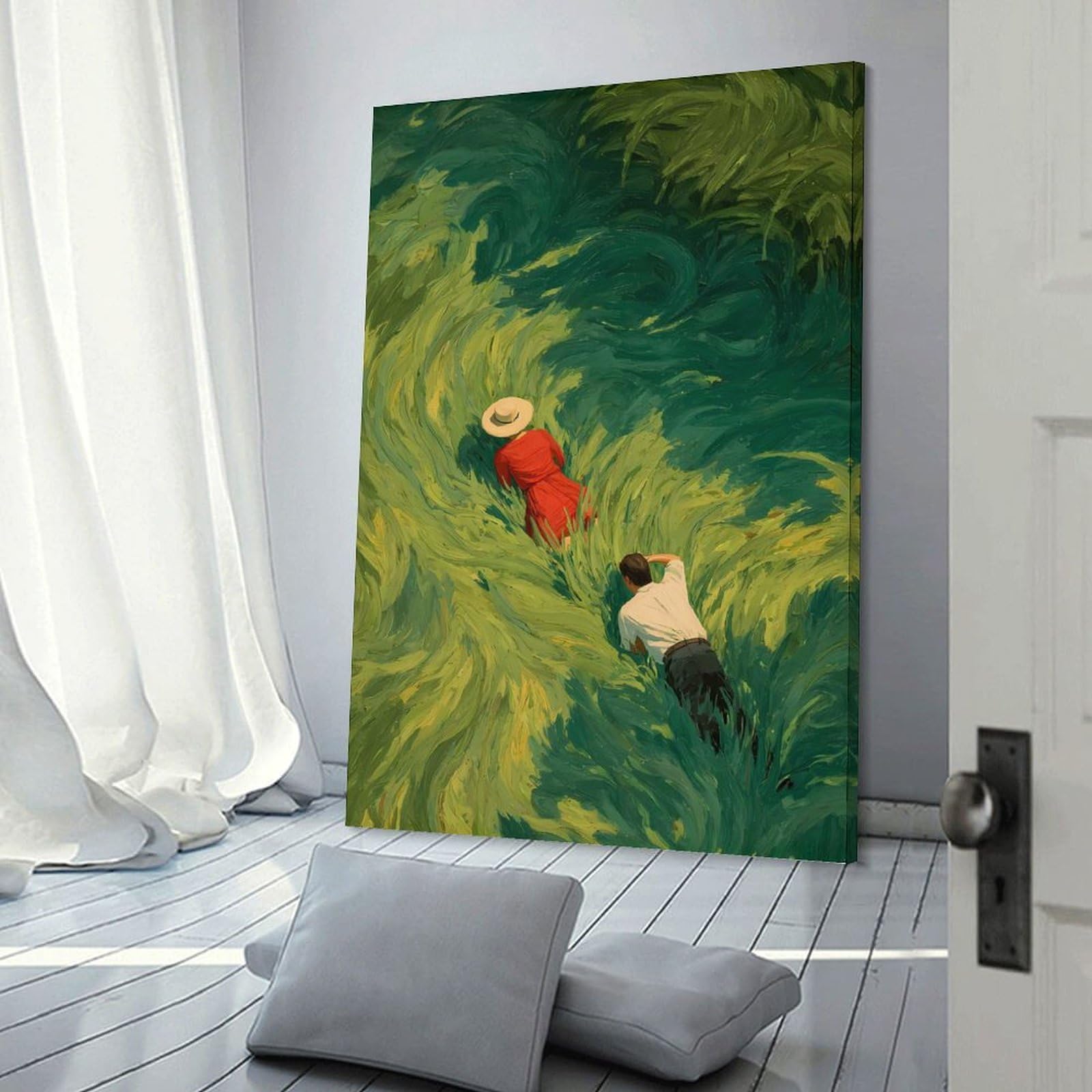 Junmoney Couple in A Field of Grass Canvas Art Print 24x36inch(60x90cm), for Entrance Spaces, Stair Walls Or Halls, Wall Decor to Refresh Empty Corners