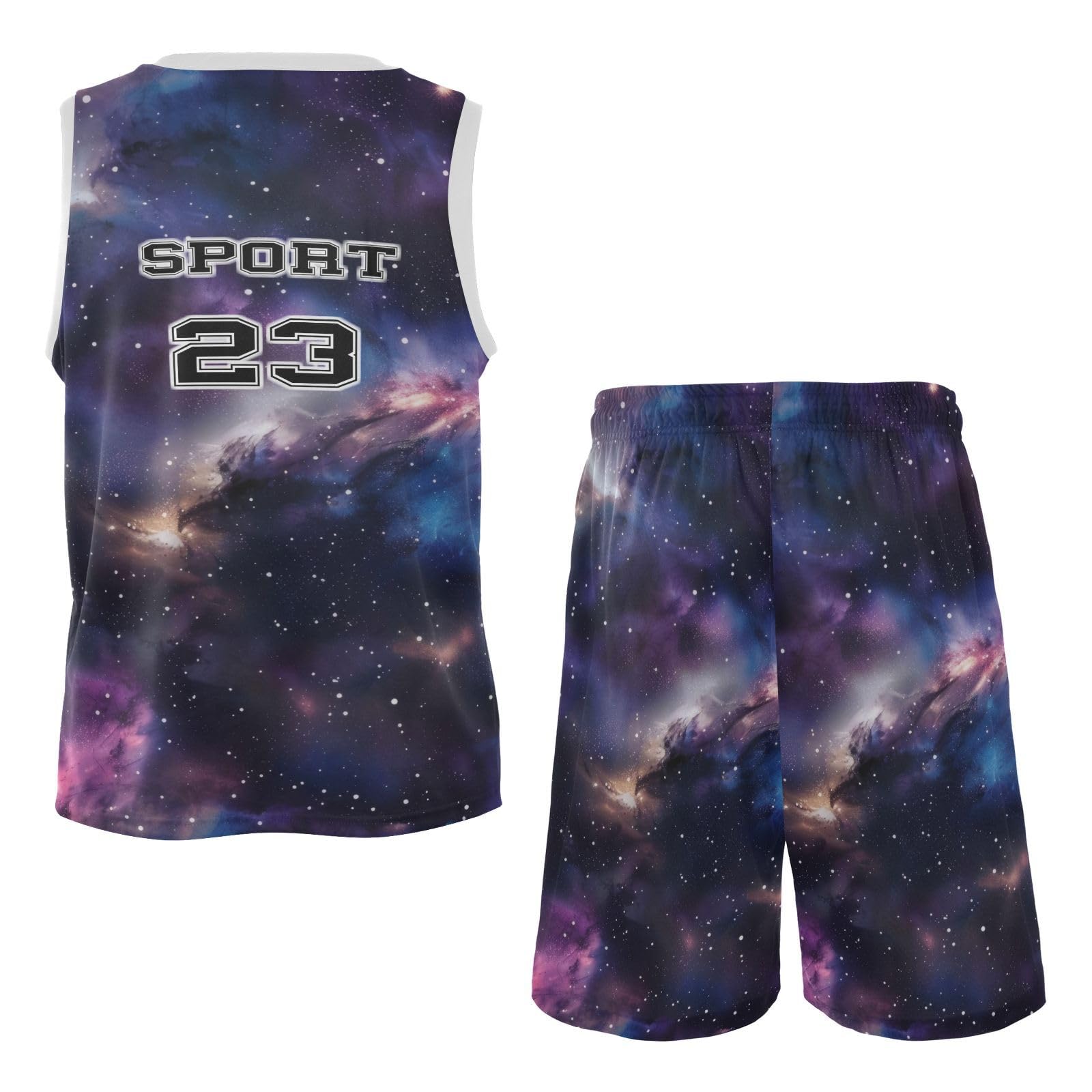 FLildon Galaxy Pattern Boys Basketball Jersey Set Tank Top Shorts Tracksuit Sport Training Suit for Kids, M