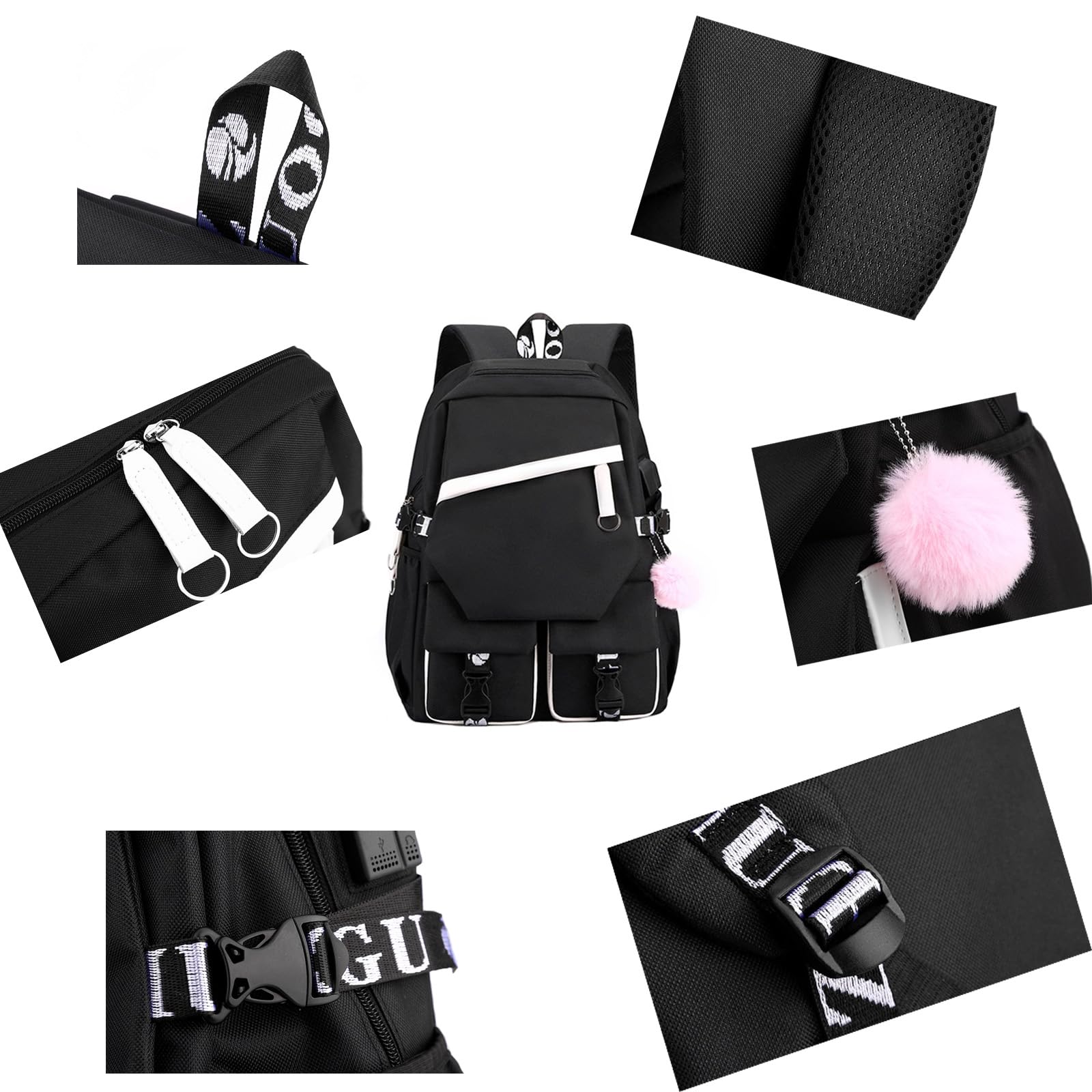 Mochila Escolar Negra de Primaria para Niñas Escuela Primaria Mochilas Escolares Rosas para Niños Backpack Nylon para Adolescentes y Estudiantes de último año