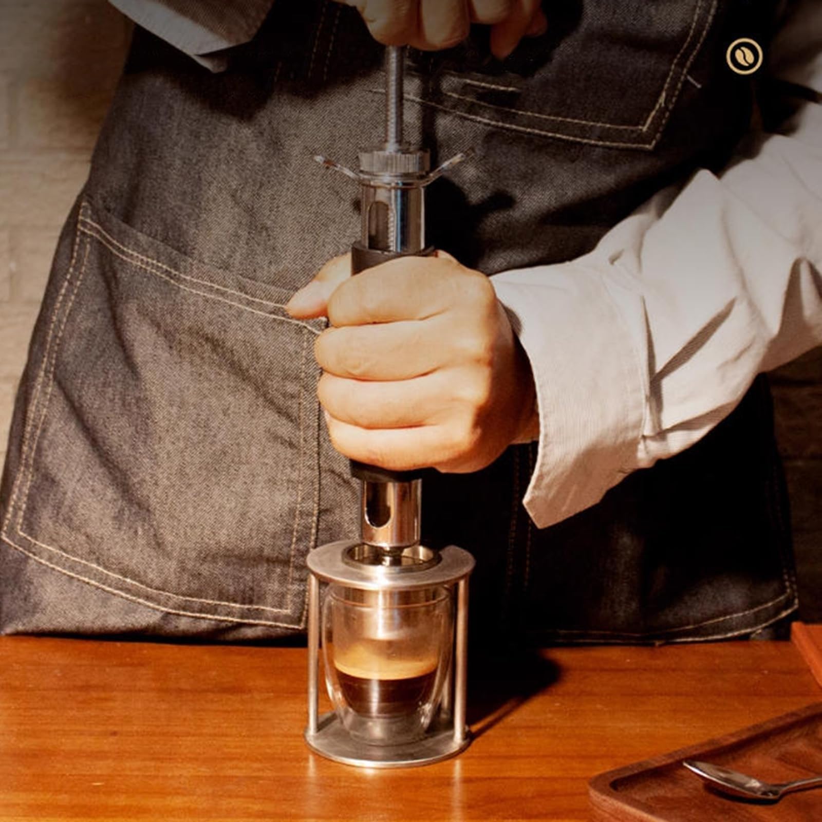 Macchina per caffè espresso manuale portatile con contenitore per macinare e supporto, macchina da caffè compatta per casa, viaggi, campeggio e ufficio