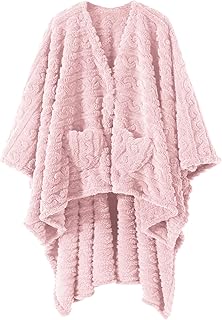 Wearable Blanket Poncho Cape Wrap for Adult, Cozy Sherpa Fleece Pocketed...