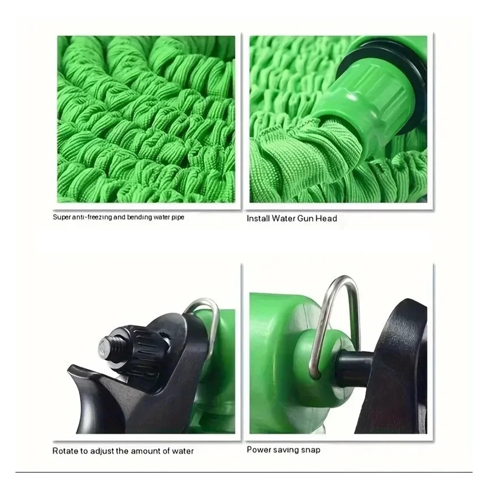 manguera de jardín, manguera de extensión retrácti Manguera mágica for lavado de autos a alta presión, funciones de rociado de agua, pistola de agua, manguera de riego for jardín doméstico(Green,125ft