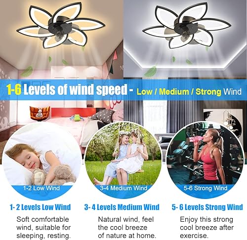 Miniatura 4 de LENIVER Ventilador de techo de 27 pulgadas con control remoto de luces, moderno ventilador de techo de bajo perfil con luces, ventiladores de techo