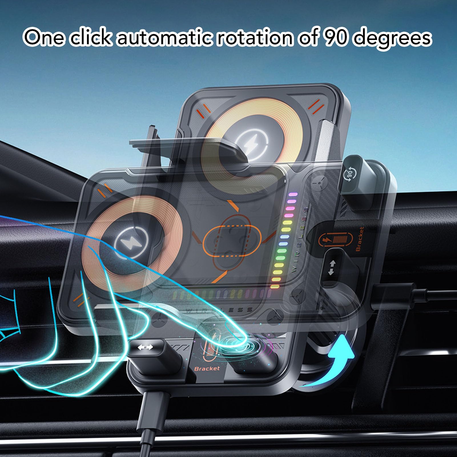 Dilwe Supporto per Telefono da Auto con Caricatore Wireless, Ricarica Rapida da 15 W, Rilevamento Automatico, Rotazione a 90°, per Bocchetta Dell'aria, Supporto per Smartphone