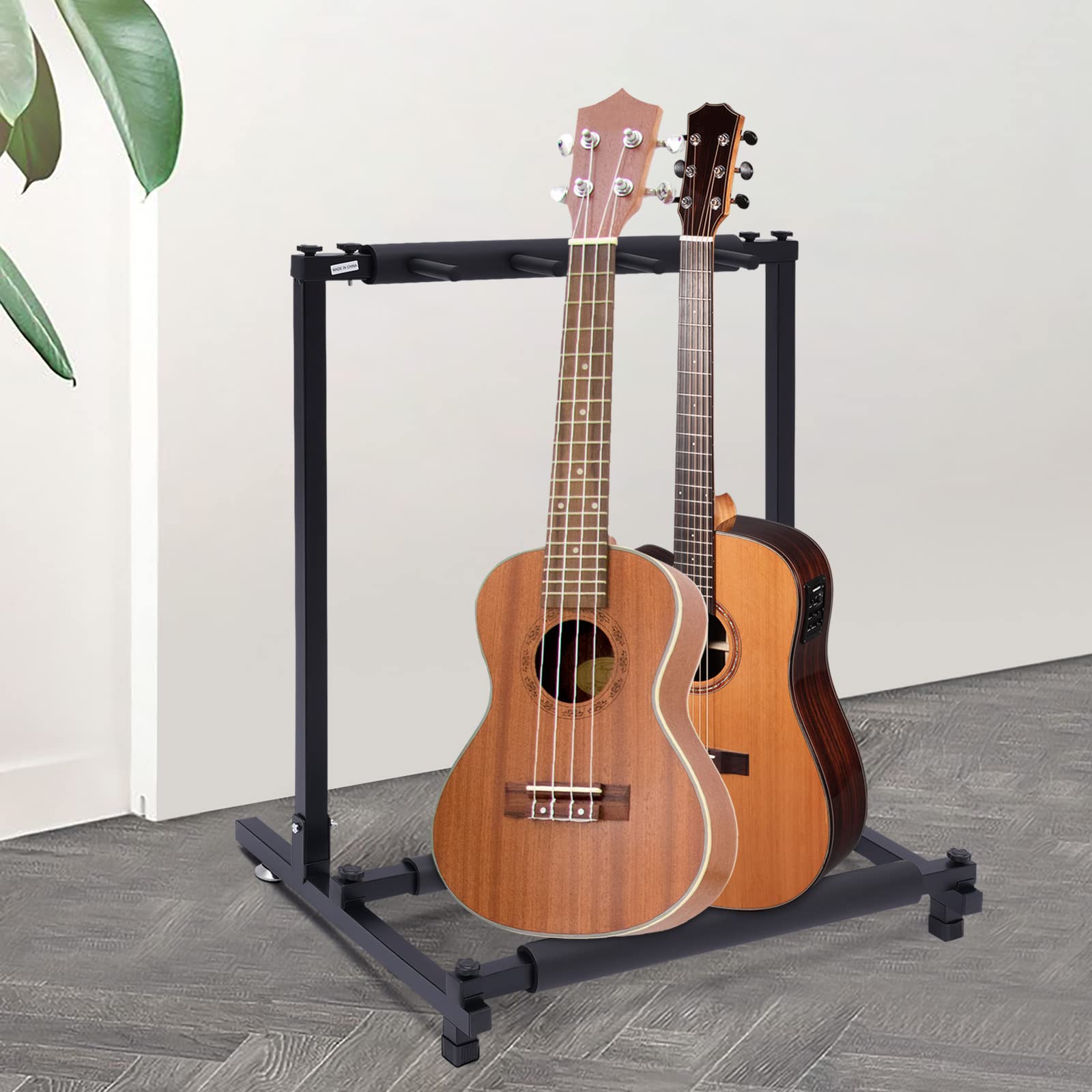 Supporto per chitarra, in metallo, regolabile, più supporto per chitarra, con piedini in gomma antiscivolo, copertura per chitarra, basso, violino, ukulele (3 chitarre)