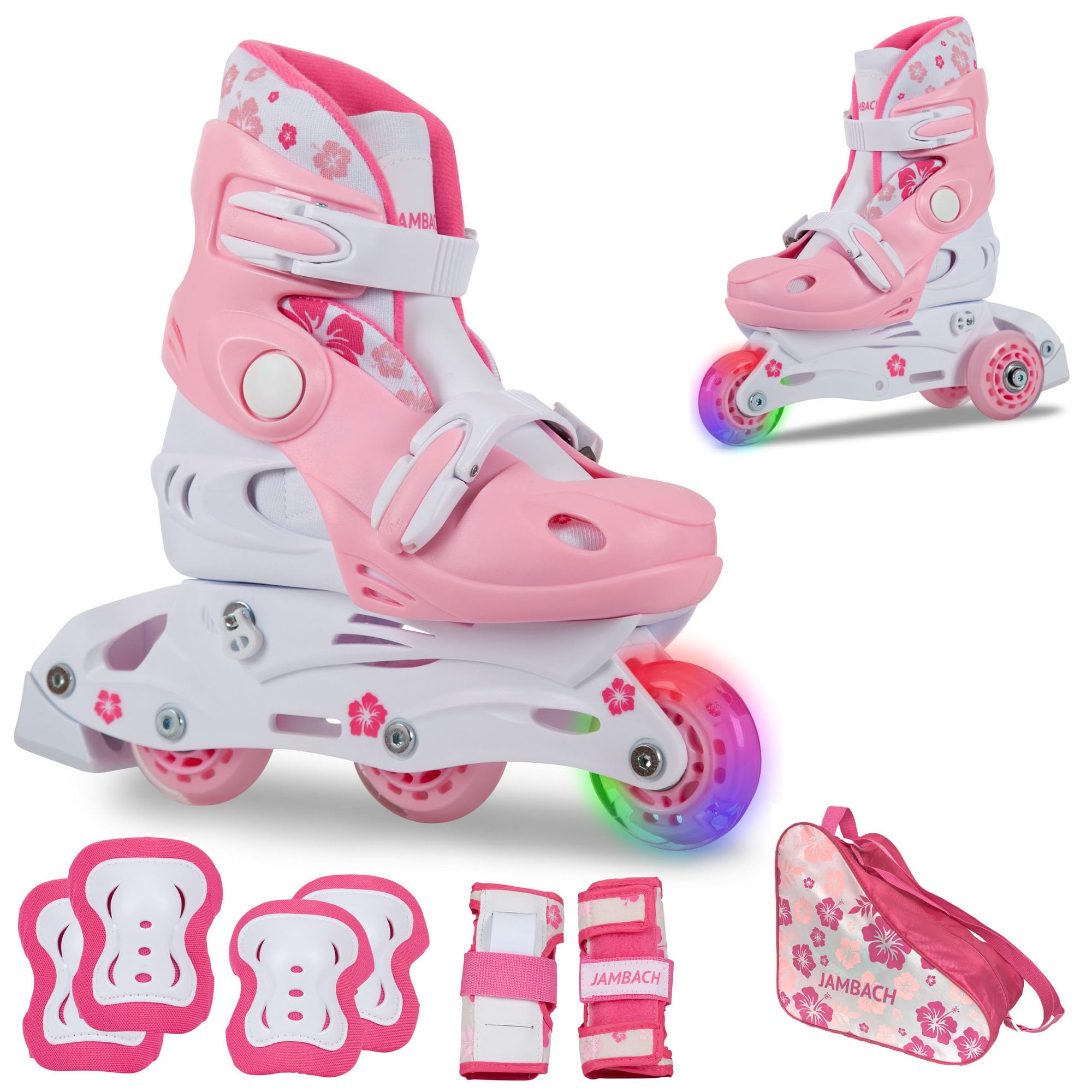 Kinder Inliner Set mit Protektoren verstellbar zum Rollschuh mit LED