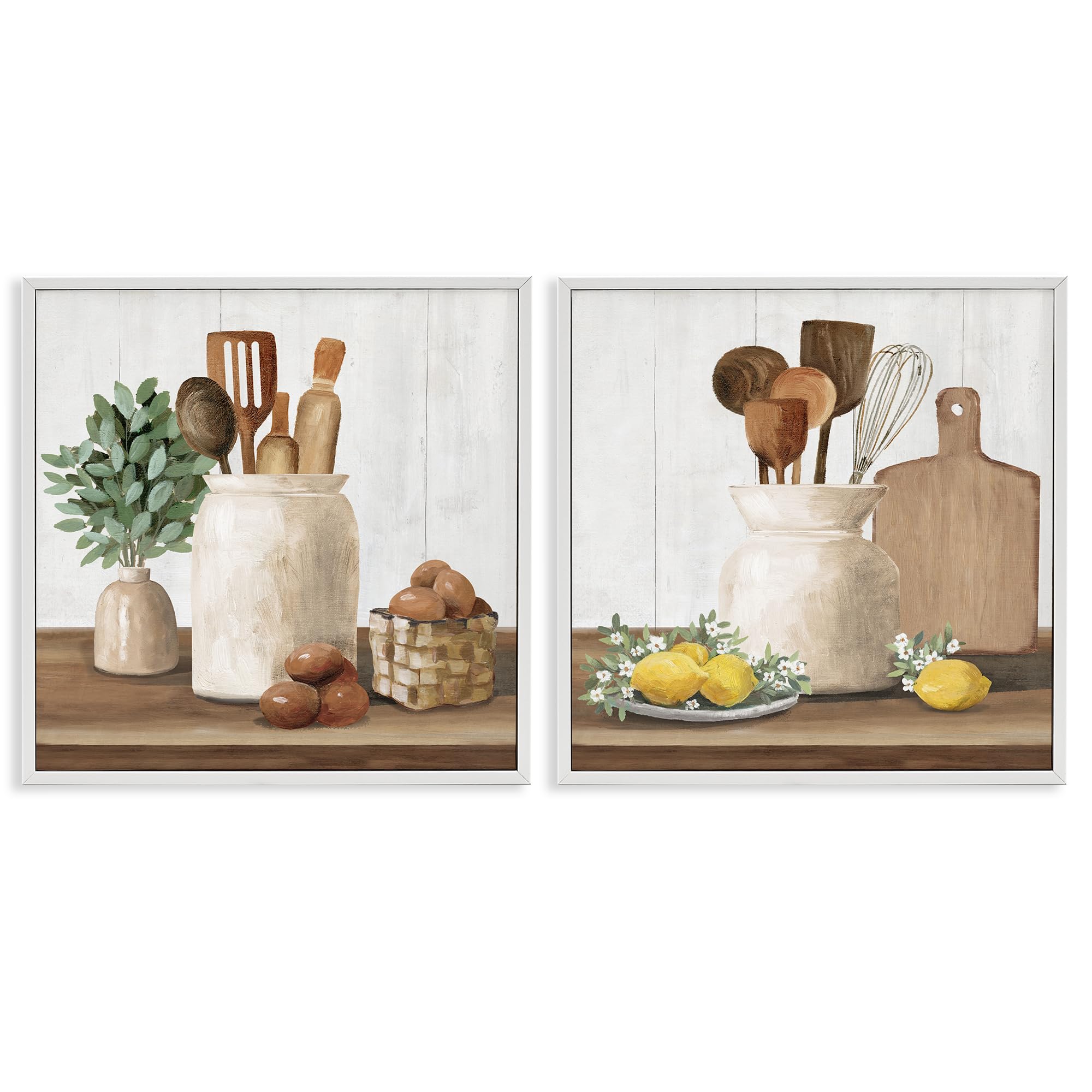 Stupell Industries Coastal White (Textured) 'Country Kitchen Setup'| 2Pc Framed Giclee Art Set 2