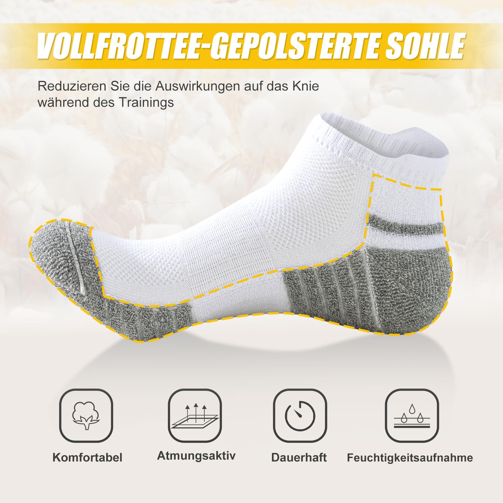 SockWaddles Calcetines Tobilleros Hombre, Calcetines Deporte Mujer 6 Pares Calcetines Tobillero Algodon Respirable Atléticos Acolchado Antideslizante Calcetine Cortos para Correr Ciclismo Negro Blanco