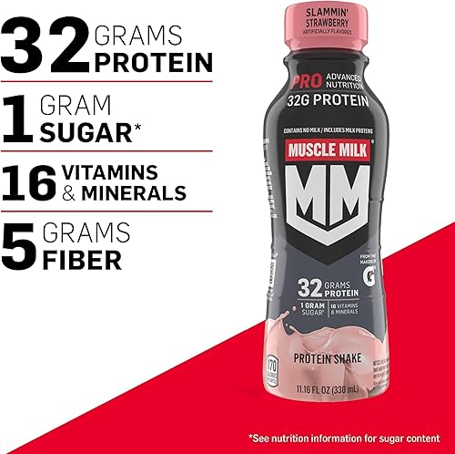 Miniatura 10 de Muscle Milk Pro Advanced Nutrition - Batido de proteínas, vainilla intensa, botella de 11.16 onzas líquidas, paquete de 12, 1.13 oz de proteína