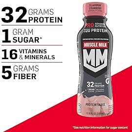 Muscle Milk Pro Advanced Nutrition Protein Shake, Slammin\' Strawberry, 11.16 Fl Oz (Pack of 12), 32g Protein, 1g Sugar, 16 Vitamins & Minerals, 5g Fiber