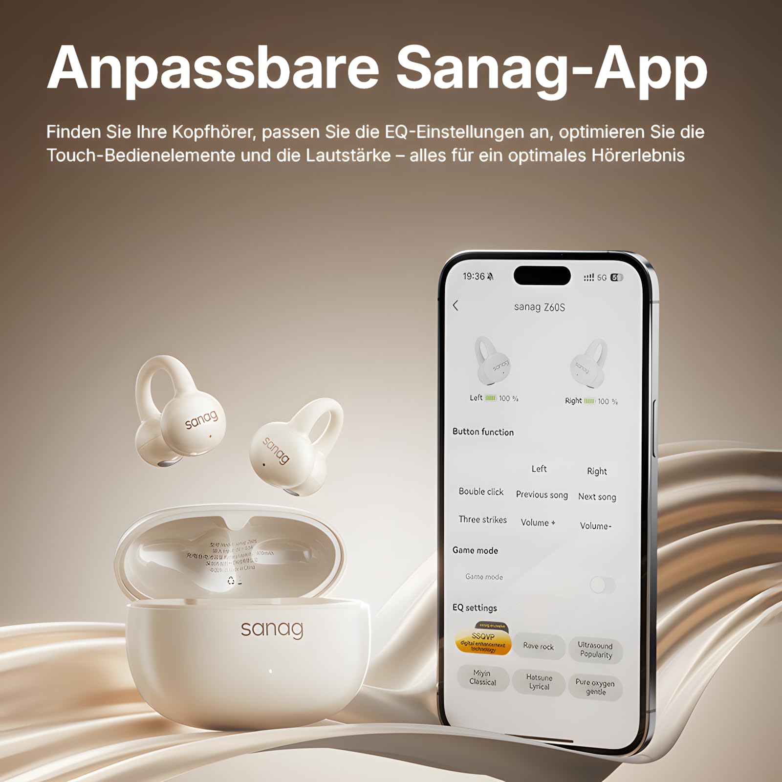 SANAG Open Ear Kopfhörer, Bluetooth 5.4 Sport Kopfhörer mit 50 Std. Spielzeit, Clip on Kopfhörer Bequem & Sicherer Halt, Luftleitung Kabellos, IPX4 Wasserdicht, Headset für Laufen & Fitness