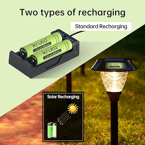 Miniatura 4 de Kruta Batería AA recargable para luces solares al aire libre, paquete de 12 unidades de 1.2 V NiMH 600 mAh precargada doble A batería solar para