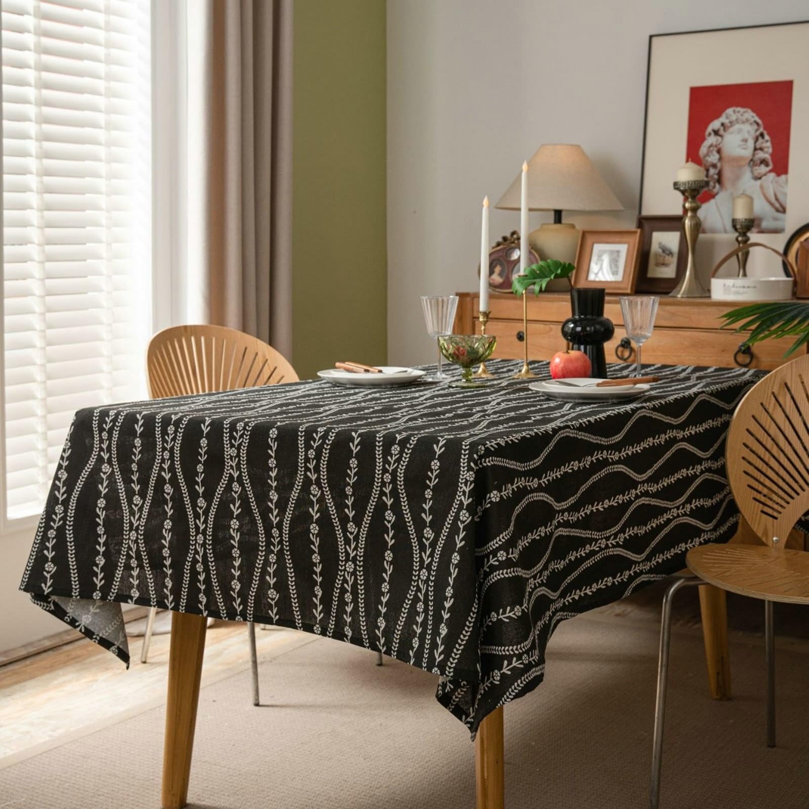 Nappe de table rectangulaire coton et lin fleurs pour le jardin
