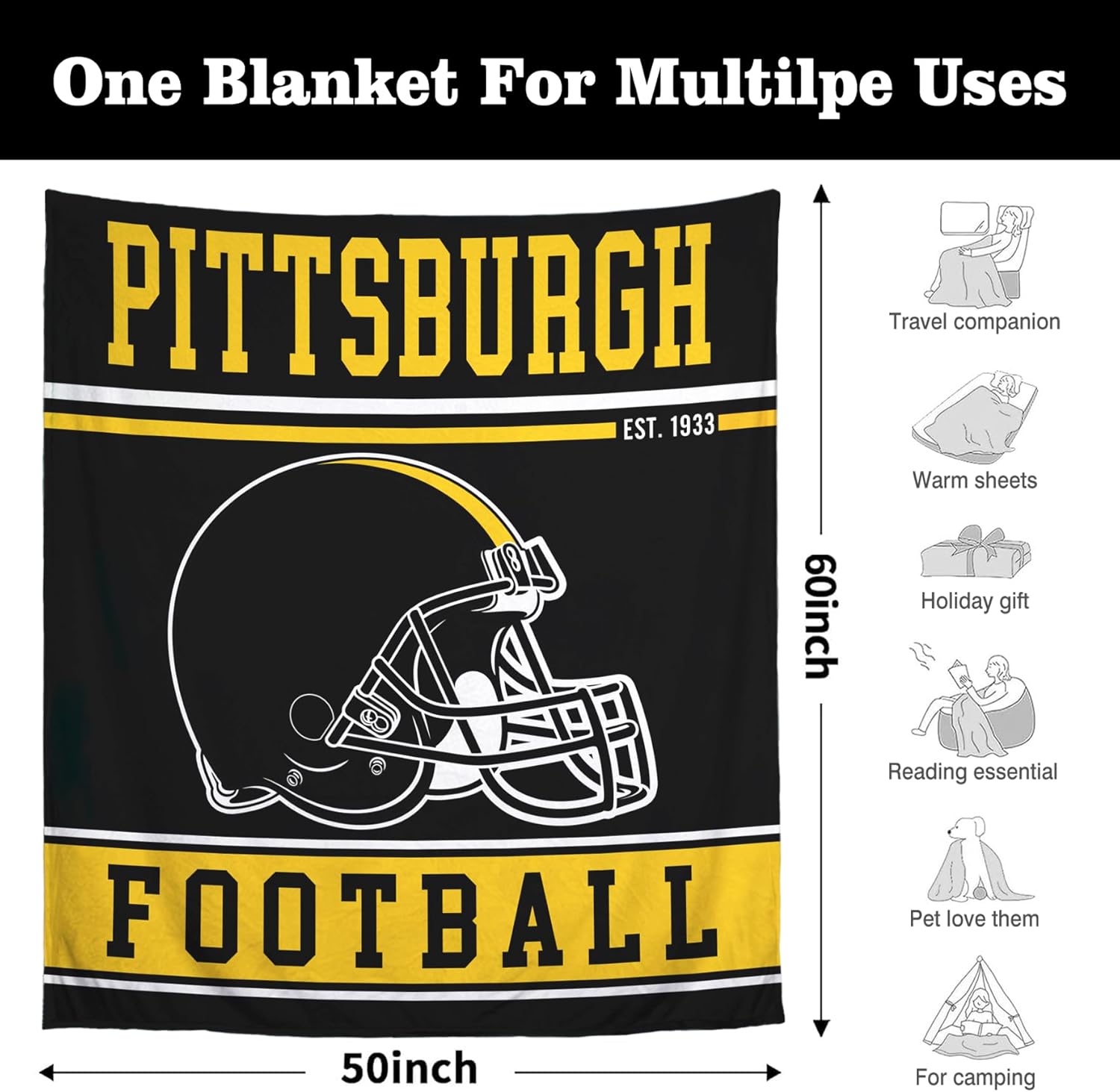 Football Blanket for Men Women Football Lovers Gifts Soft Flannel Warm Throw Blanket Football Style Travel Blanket for Men Football Fans Blankets for Sofa Bed Bedroom Living Room 50x60 Inch - Image 2