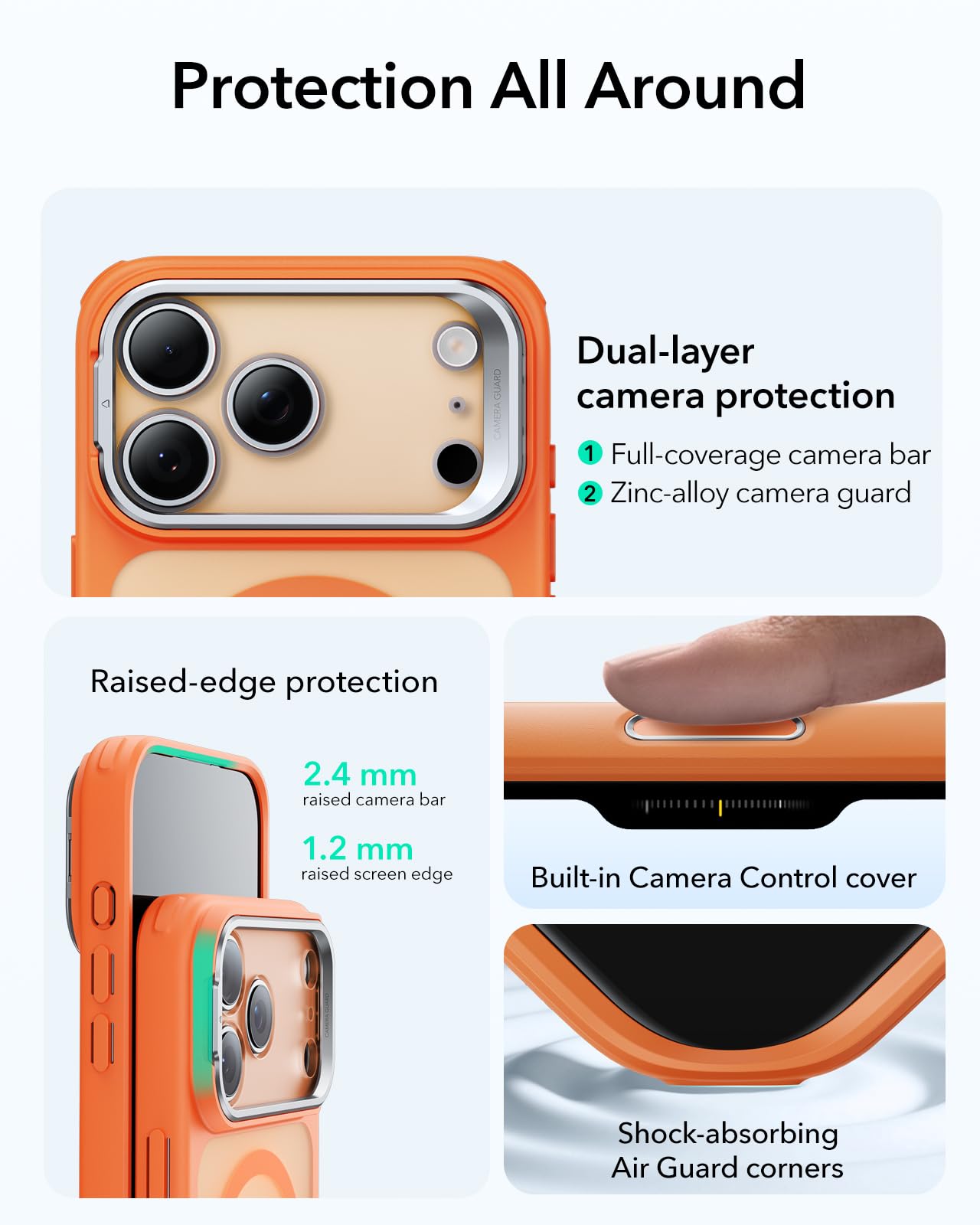ESR Cover per iPhone 17 Pro Max, Controllo della fotocamera, Compatibile con MagSafe, Supporto integrato, Protezione di livello militare, Retro resistente ai graffi, Arancia Trasparente