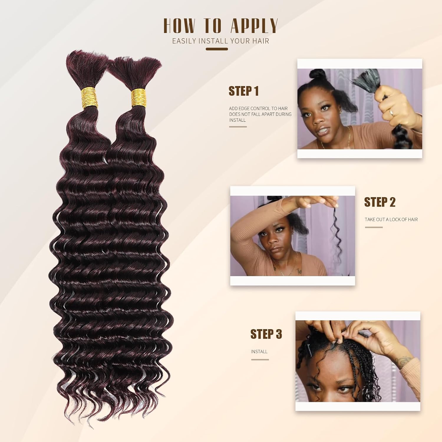 DMKEEP Burgundy Top Grade Human Braiding Hair - 2 Bundles (100g) No Weft Deep Wave Bulk Hair for Braiding Extensions (99J, 20 Inch)