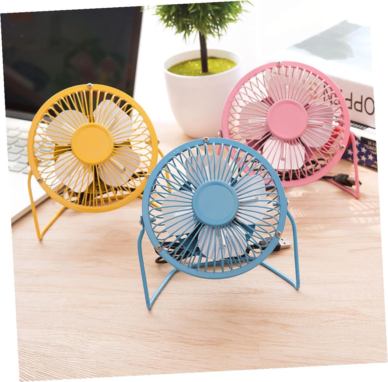 Portable USB Mini Table Fan Pink High Velocity Quiet Cooling Fan with Adjustable Stand Metal Mesh Cover Aluminum Blades for Dorm Office Bedroom Desktop Use