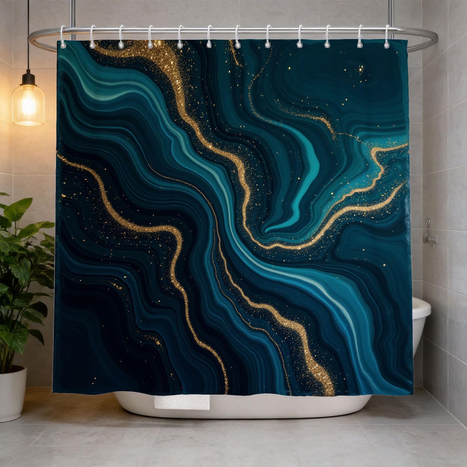 Hongduo 3D Marbling Shower Curtain for Stalls Bathtubs Marble Stripe Bathroom Decor Shower Curtain Set Polyester Fabric Waterproof 200x200cm/79X79 Inch with Hooks