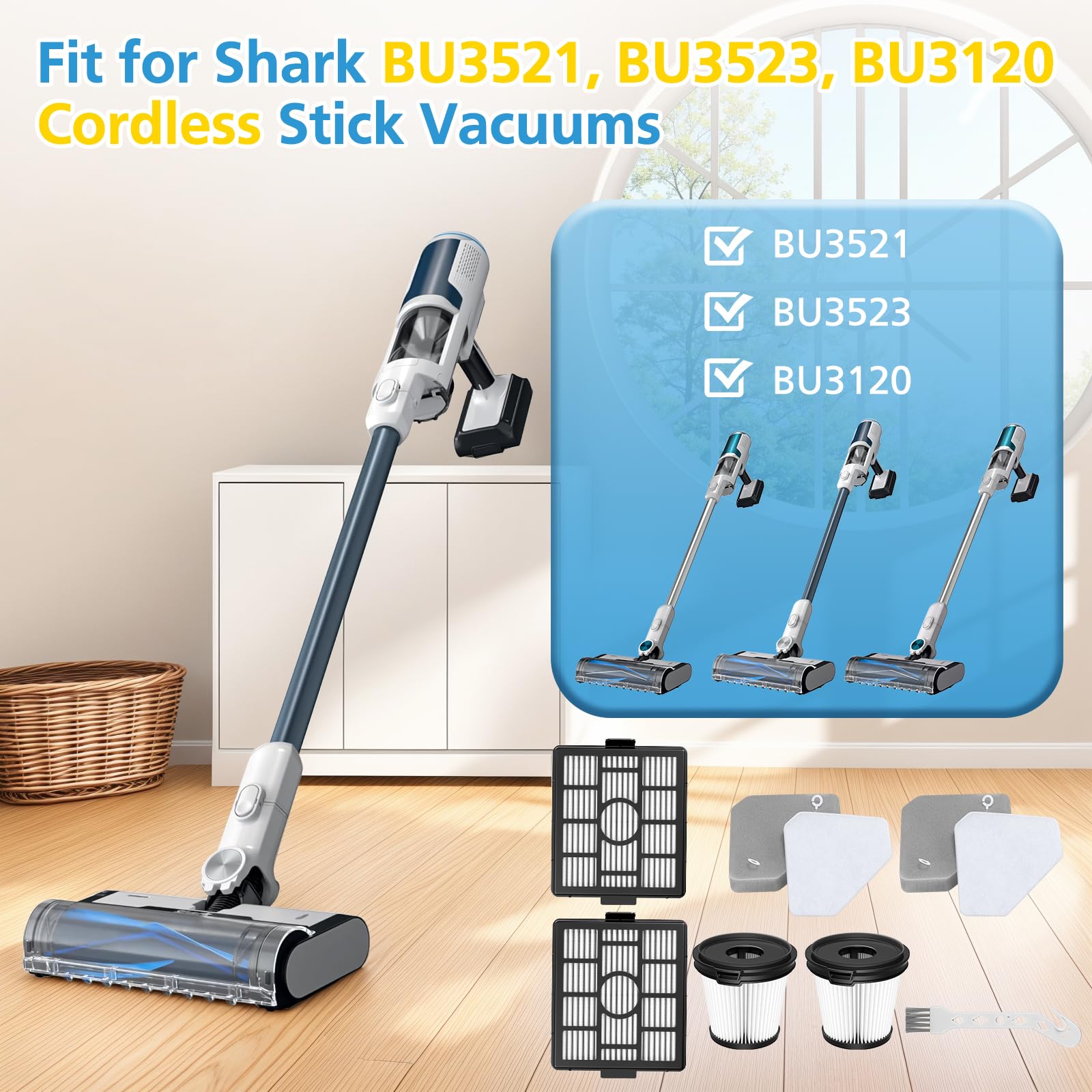 Replacement Parts for Shark Cleaner BU3521, HEPA Filter Replacement Compatible with Shark Clean & Empty Cordless Vacuum Cleaner BU3523 BU3521 BU3120