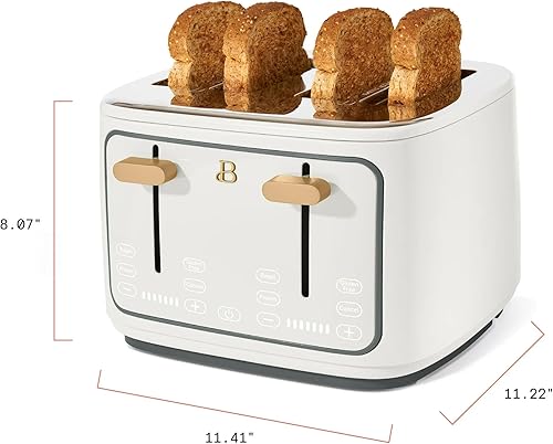 Miniatura 4 de Hermosa tostadora activada por tacto de 4 rebanadas por Drew Barrymore - glaseado blanco, ranuras extra anchas, pantalla digital de cuenta