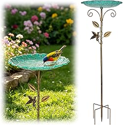 Vogelbad für Garten Metall Vintage Vogeltränke Stehend, Vogelbad Garten Stehend, Wassertränke für Vögel, Futter Vogelbad, Wildvögel Wassertränke mit Erdspieß für Draußen Garten Hof Rasen