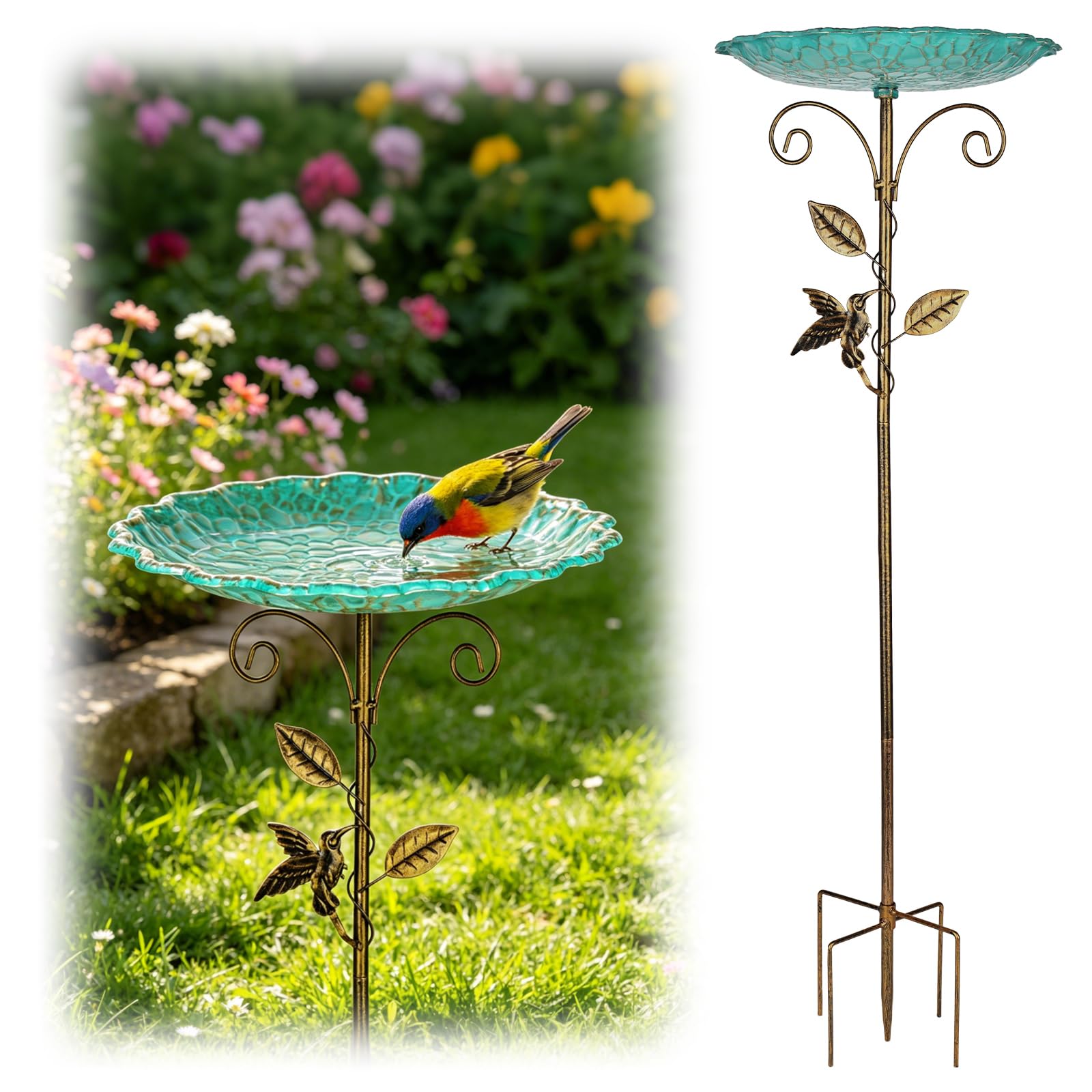 Vogelbad für Garten Metall Vintage Vogeltränke Stehend, Vogelbad Garten Stehend, Wassertränke für Vögel, Futter Vogelbad, Wildvögel Wassertränke mit Erdspieß für Draußen Garten Hof Rasen