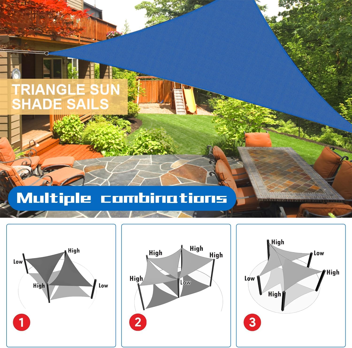 10'x10'x10' Triangle Sun Shade Sail, Outdoor Shade Cover, HDPE Breathable UV Block,Commercial Grade Shade Cloth Awning for Patio Garden Backyard Lawn Outdoor Activities(Blue)