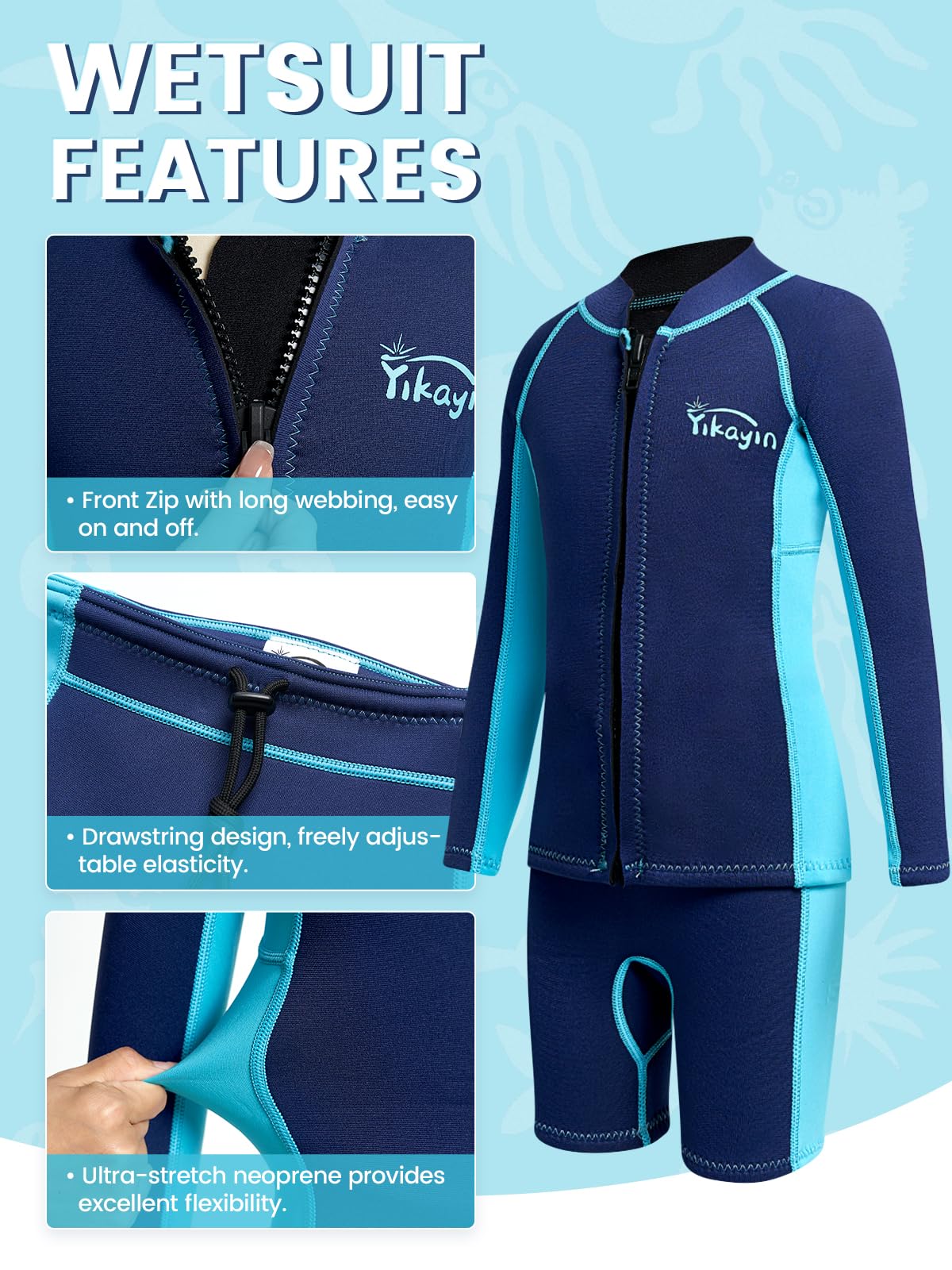 Muta, Bambini 2 mm Due Pezzi Ragazzi Ragazze Mute Bambino Neoprene Costume da bagno termico manica lunga Top + pantaloncini Tenere caldo Tuta subacquea per Watersport