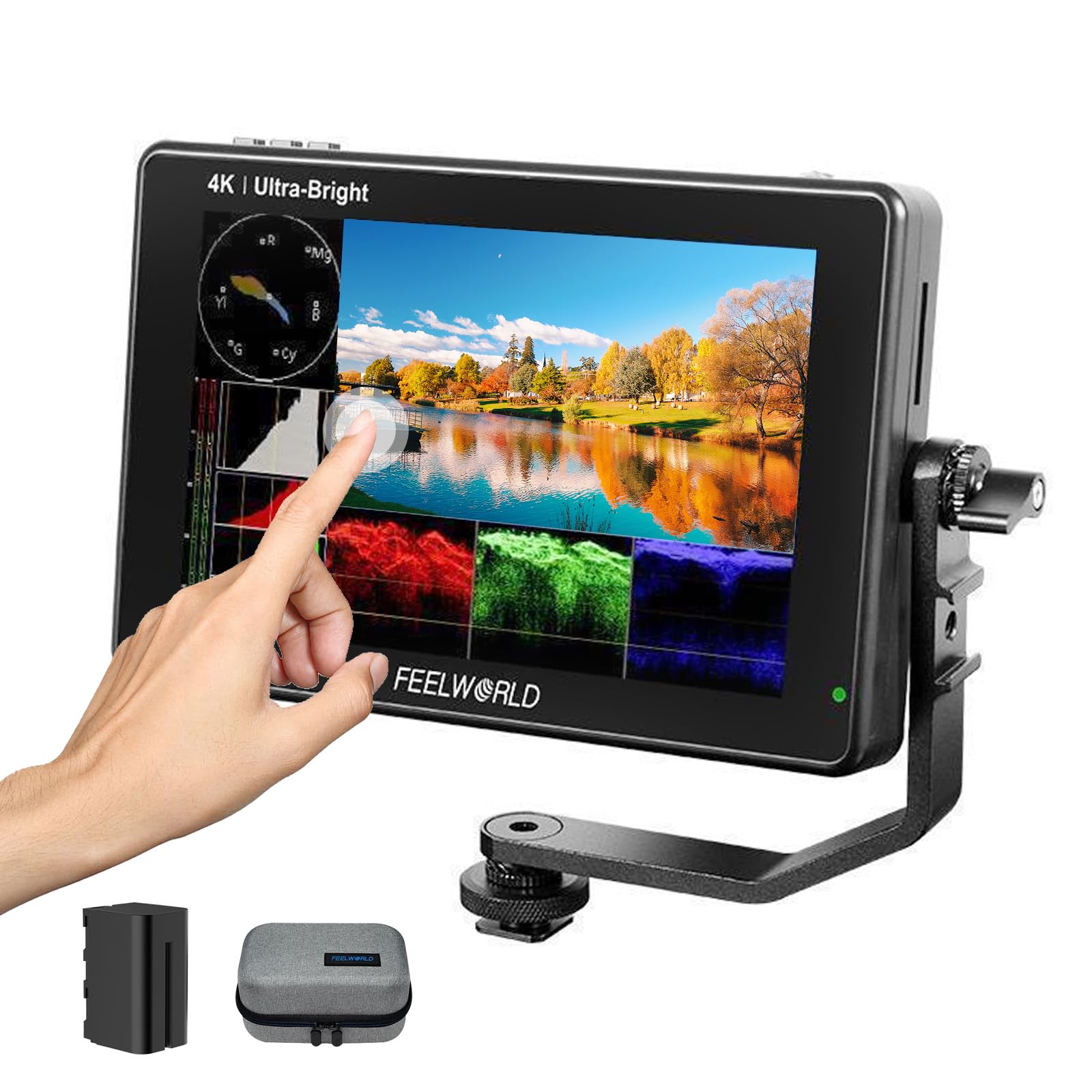 FEELWORLD LUT7 2200nits 7inch Touchscreen DSLR Camera Field Monitor 1920x1200 Native Resolution Support 4K HDMI 3D LUT All Waveform Include Battery Carry Case Bundle