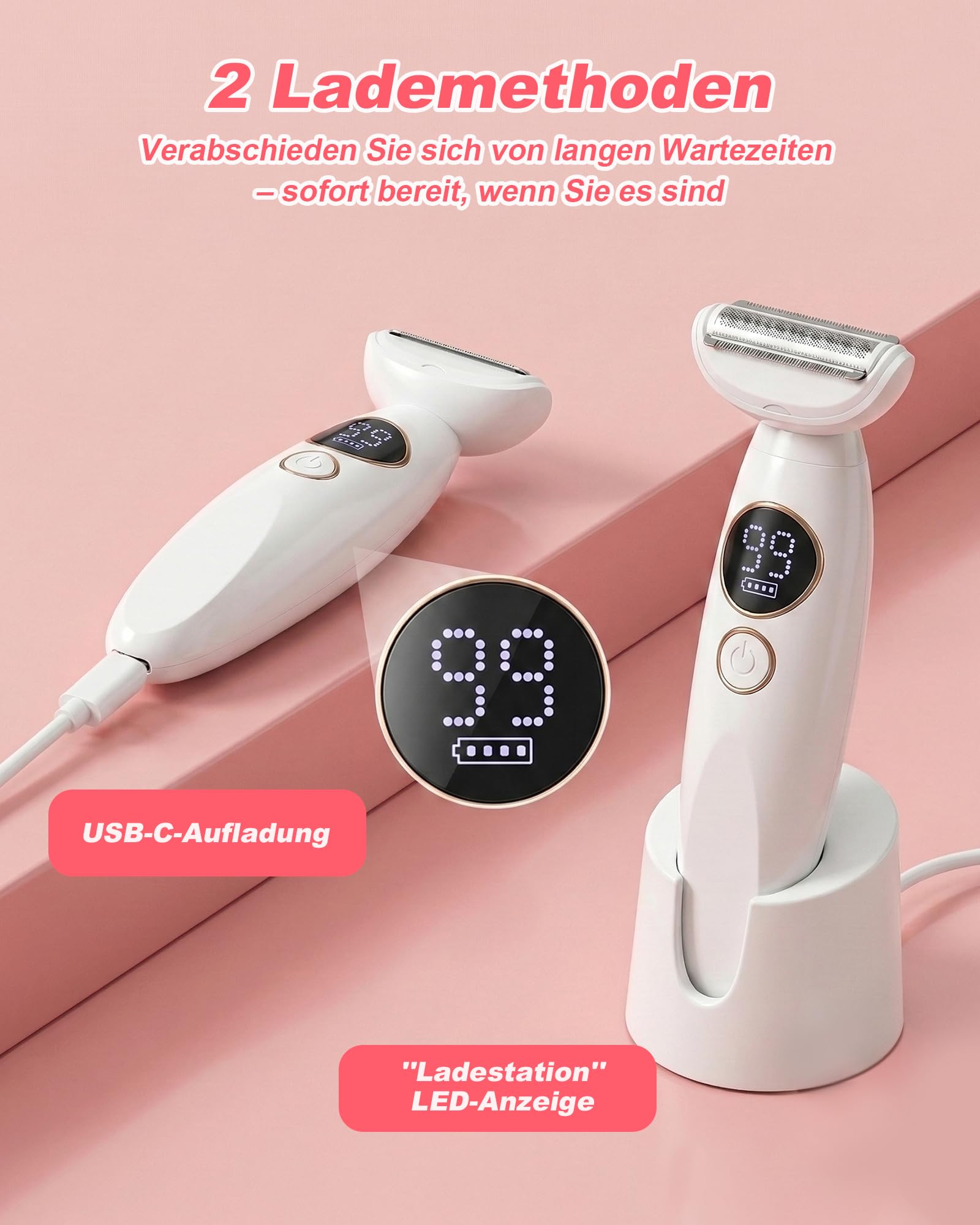 Carehabi 5-in-1 Intimrasierer für Frauen & Rasierer Damen Elektrisch- Wasserdicht IPX7 Damenrasierer für Intimbereich, Gesicht, Bikini & Körper - Lady Shaver mit USB Ladestation & Augenbrauen Trimmer