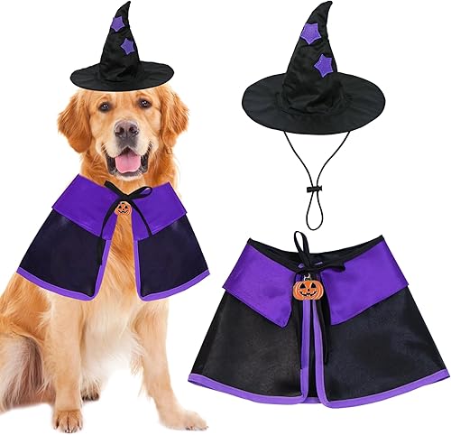 Disfraz de Halloween para perro, disfraz de bruja para perro, capa de bruja para perro, capa de mago, disfraces de Halloween para perros pequeños,
