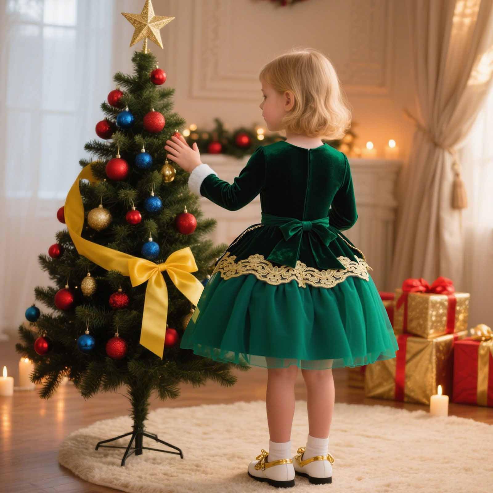 Tutu Ballet Niña Tutu Niña Falda Todas Las Estaciones Vestido Navideño Bordado De Manga Larga, Elegante para Galas, Concursos Y Celebraciones Formales En Invierno