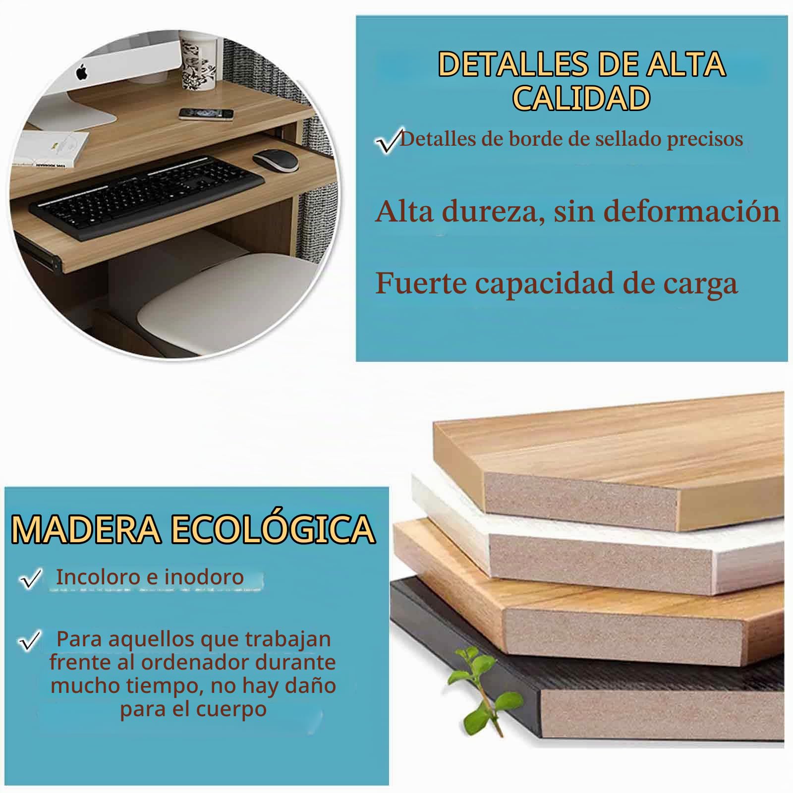 Soporte Teclado Ordenador Bajo Mesa Extraible, Bandeja Teclado Bajo Mesa Extraíble, Bandeja para Teclado, Madera, Longitud de Los Rieles 36 Cm, Largo 54/60 Cm
