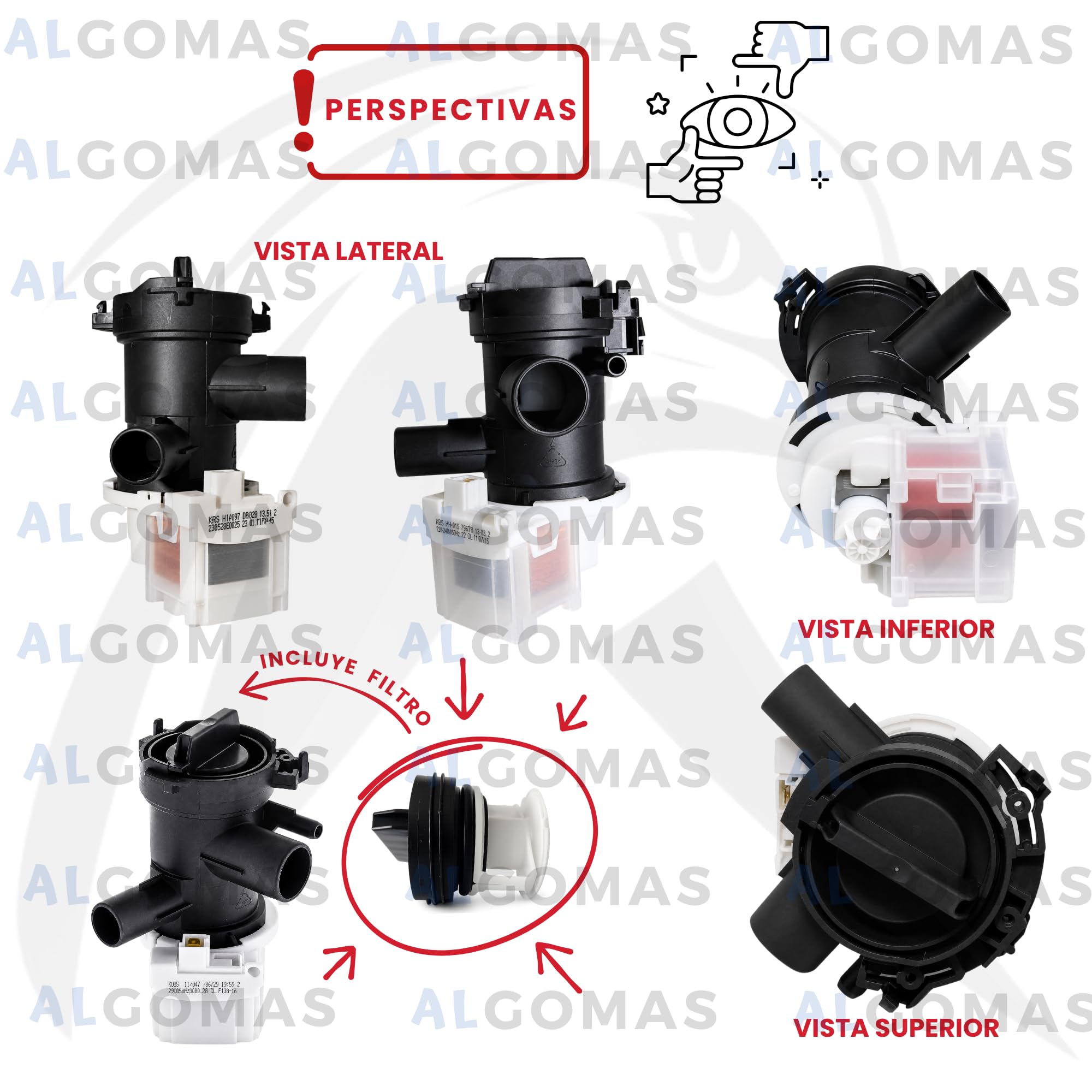 ALGOMAS® Bomba Desagüe Lavadora Copreci 2KEBS111/047. 30W. KEBS101/024 | 145212 00145212 | Repuesto Compatible con Bosch Balay Siemens | Incluye Filtro