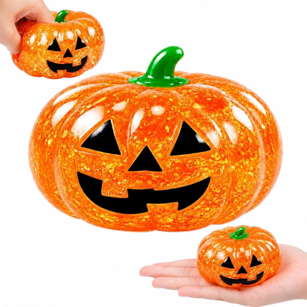 8CM Halloween Pumpkin Squishy Toy (Orange). Stress Relief Squishy For KIds, Men & Women. Halloween Party Favors & Spooky Desk Decor.